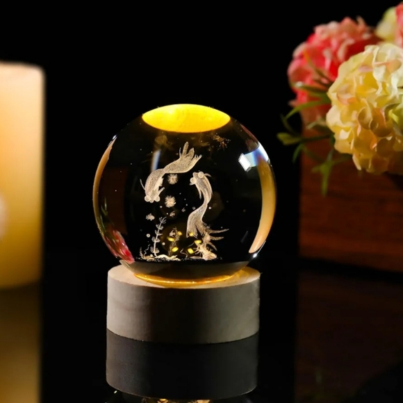 Elegant Gold Fish Engraved Crystal Ball Lamp/paper Weight. New - Picture 2 of 14